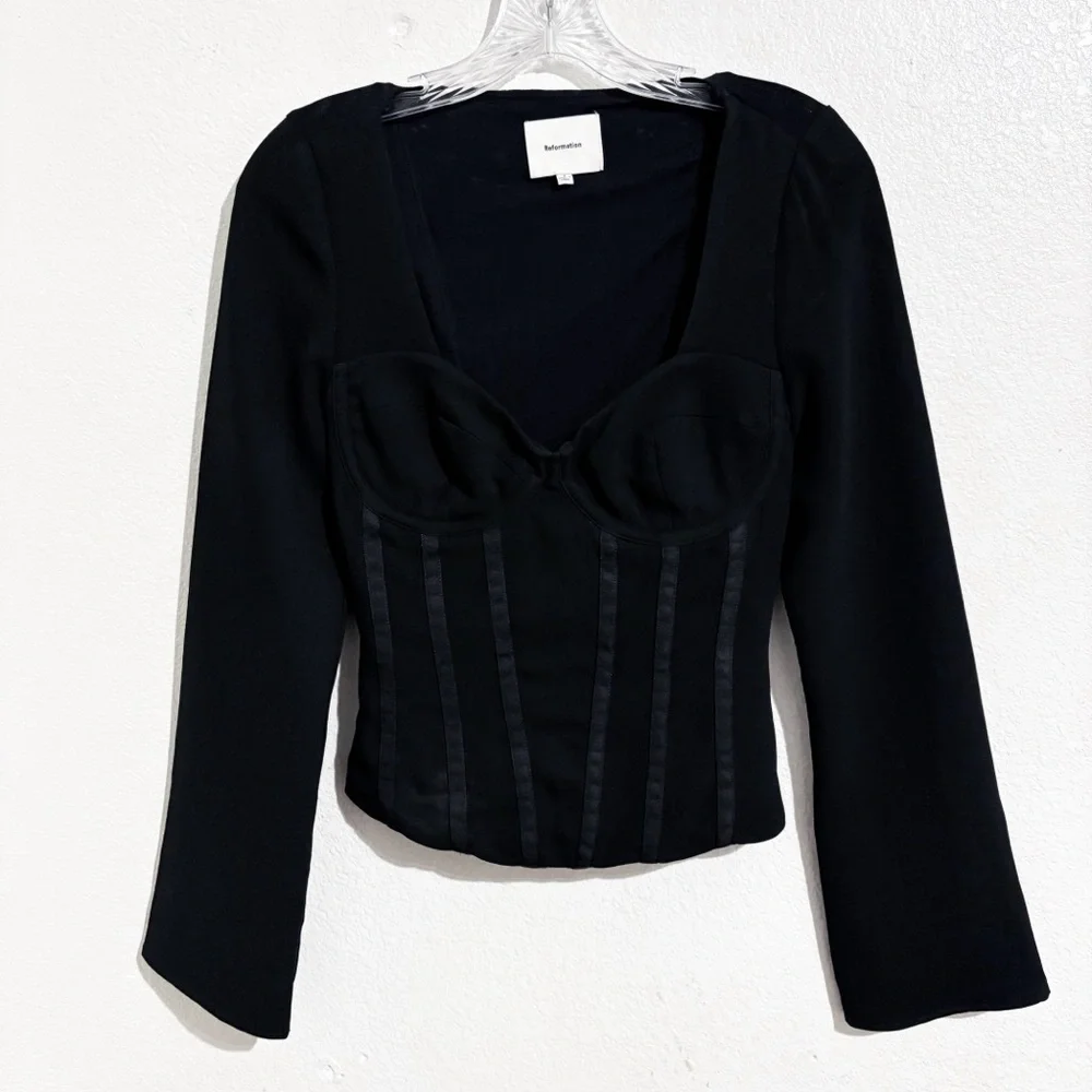 Reformation Amina Corset Bustier Long Sleeve Top in Black - Picture 5 of 10